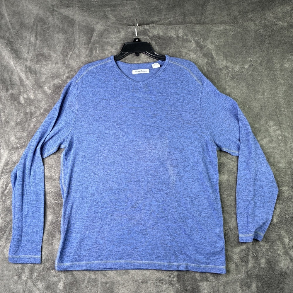 Tommy Bahama Womens Large Blue V Neck Long Sleeve Lightweight Knit Top USA
